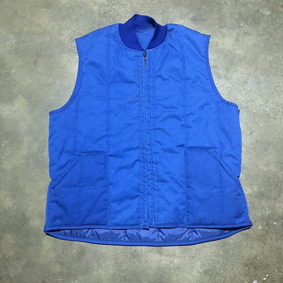 Vintage 90s Cintas Blue Canvas Quilted Zip Up Vest - Picture 1 of 3